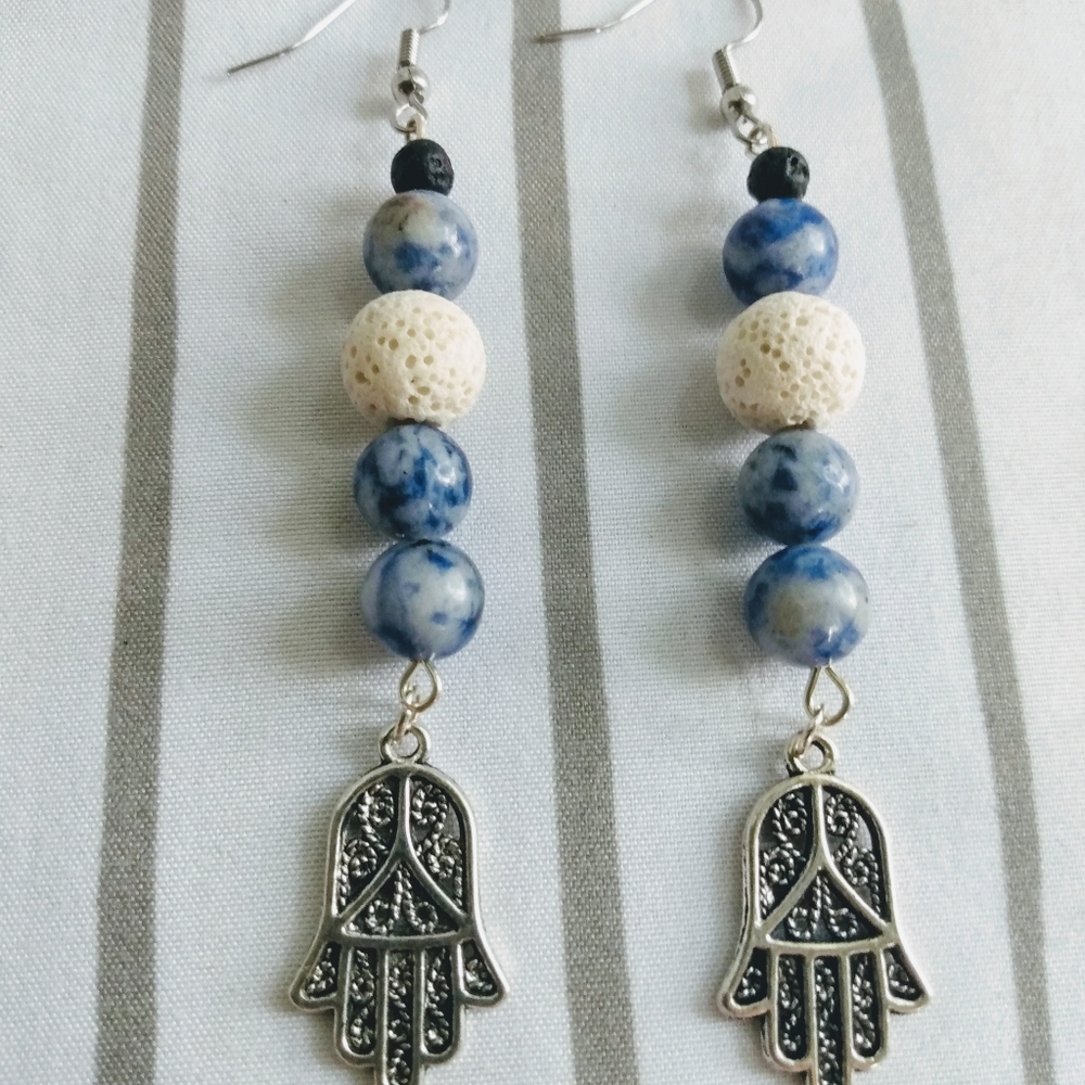 Blue Jasper Hamsa Aroma Earrings - Picture 4 of 9